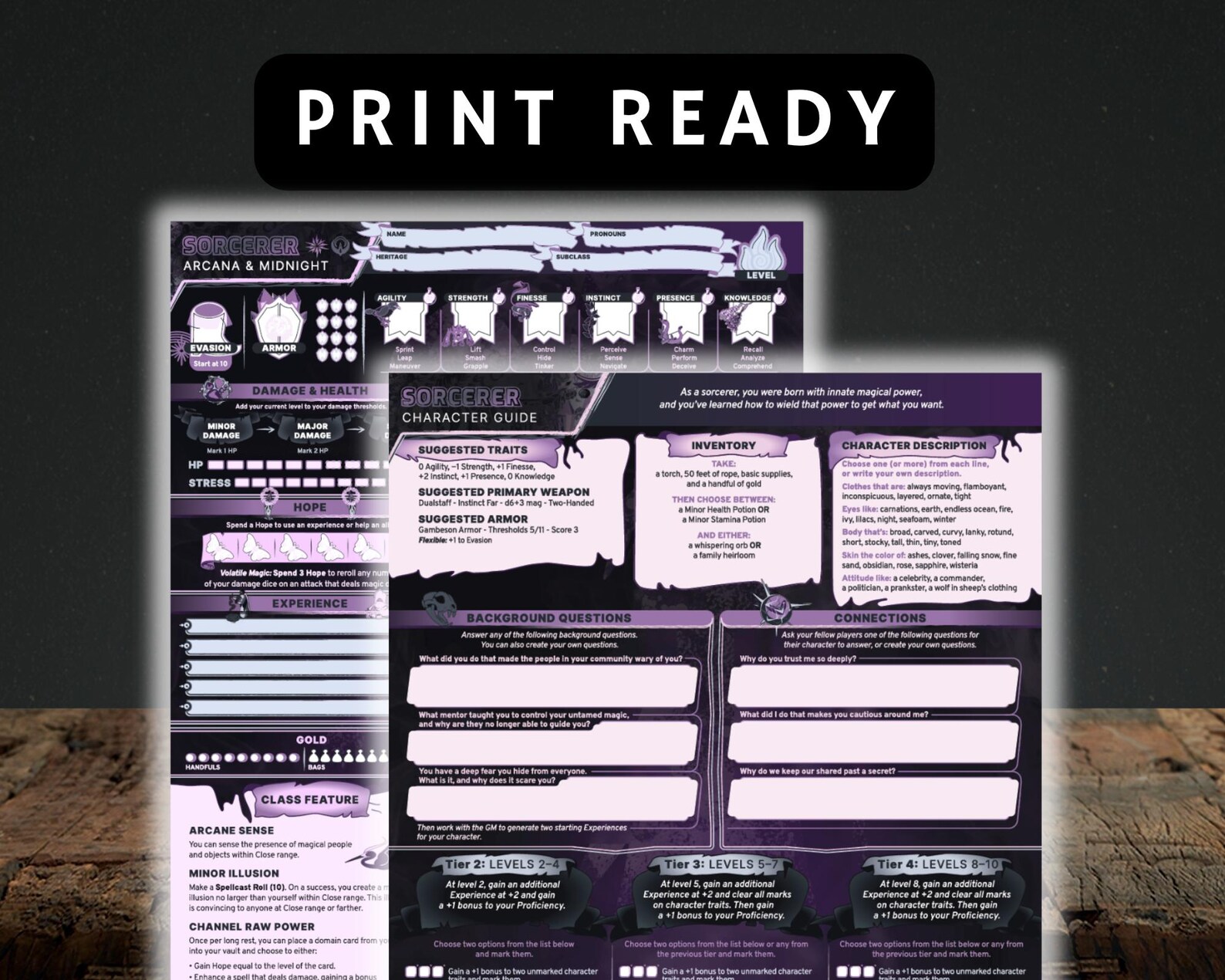 Sorcerer Class Daggerheart Character Sheet | Printable & Fillable PDF ...