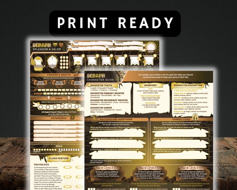 Seraph Class Daggerheart Character Sheet | Printable & Fillable PDF ...