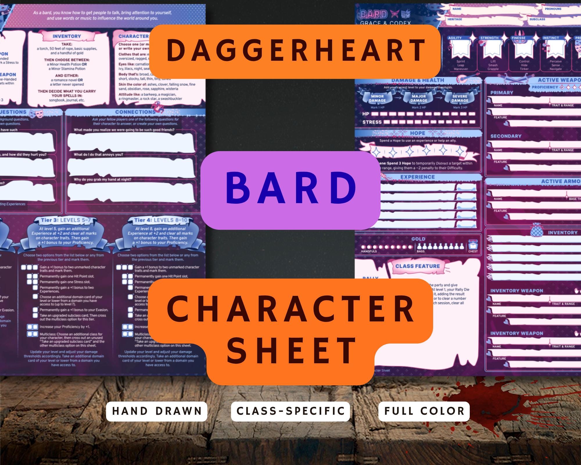 Bard Class Daggerheart Character Sheet | Printable & Fillable PDF (PDF ...