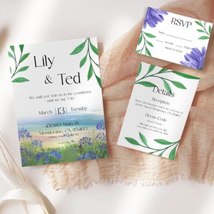 Beach Wedding Invitation Invitation Template Romantic Wedding Invitation Tropical Wedding Invitation  Editable Invitation Printable