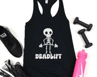 Deadlift Skeleton Shirt, Crossfit Tank, Skeleton Workout Tee, Gym Shirt, Funny Skull Tank, Fitness Tank, Barbell Tee, Bodybuilding Racerback