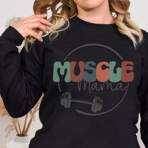 Sudadera de mamá muscular, regalo para amante del gimnasio, regalo de Crossfitter, regalo para ella, regalo de entrenamiento, sudadera con cubierta de bomba, ropa de entrenamiento Black