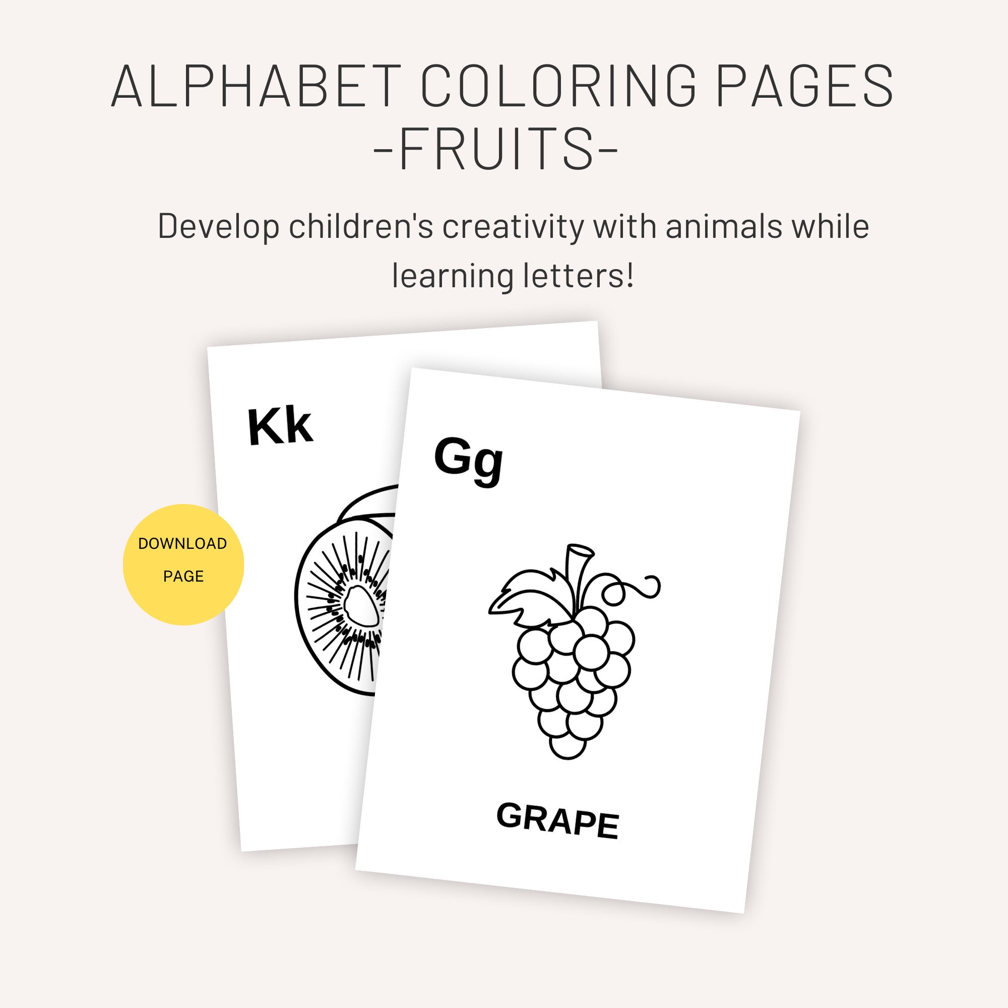 Fruit Coloring Pages Alphabet Coloring Book for Toddlers Etsy