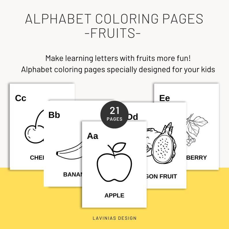 Fruit Coloring Pages Alphabet Coloring Book for Toddlers - Etsy