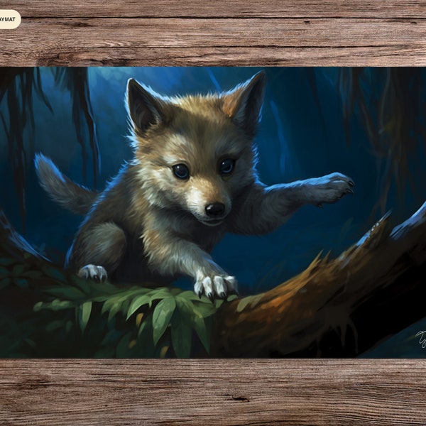 Wolf Pup Vigilance - MTG Spielmatte - 24 x 14 inches - MTG Geschenke - MTG Zubehör - Magie Tischmatte