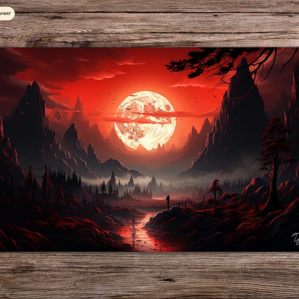 Red Mountain's Blood Moon - MTG Spielmatte - 24" x 14" - MTG Geschenke - MTG Zubehör - Magie Tischmatte - Stitched Playmat - Board Game Tcg