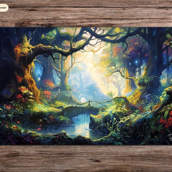 Enchanted Forest Canopy - MTG Spielmatte - 24 x 14 inches - MTG Geschenke - MTG Zubehör - Magie Tischmatte - Stitched Mat - Stitched