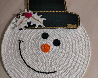 Bonhomme de neige sousplat en crochet ISet de Table/Sous -assiete de Noel en crochet /Napperon au Crochet Noel/Decoration de Table de Noel