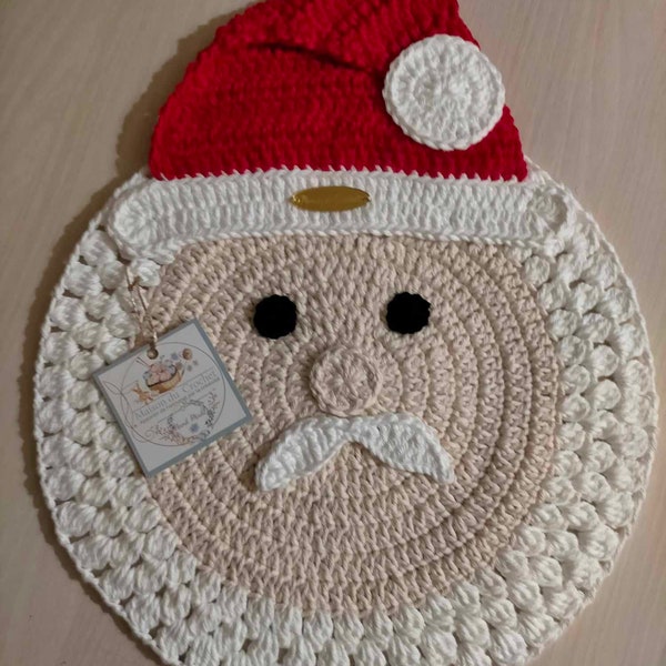 Pere Noel  Sousplat en crochet /Set de Table/Sous -assiete de Noel en crochet /Napperon au Crochet Noel/Decoration de Table de Noel, nappron