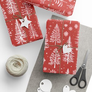 Festive Holiday Wrapping Paper, Vintage Christmas Gift Wrap, Eco-Friendly Gift Packaging, Tree Patterned Wrap, Holiday Decor & Crafts