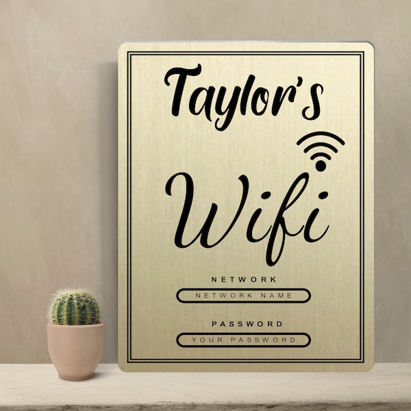 Personalised Metal WIFI Sign Plaque Brushed Grained Silver or Gold Coloured Gift Present Office Gift Hotel Guest House Home WIFI