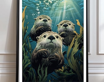 Cute Sea Otter Monterey Bay Poster gift for animal lovers Monterey Wall Art Monterey Poster