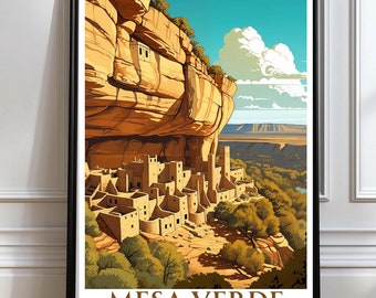 Póster de Mesa Verde Arte mural de Mesa Verde Póster de viaje de Mesa Verde Decoración de pared Decoración de pared de Colorado Parque Nacional Mesa Verde Regalo