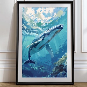 Humpback whale Poster Humpback whale wall art Humpback whale print pacific ocean whale art print