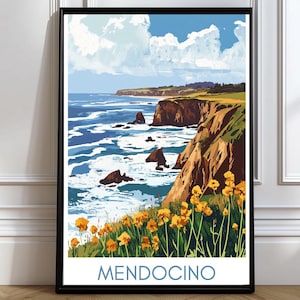 Mendocino Travel Print Mendocino Travel Poster California Coast art print Mendocino Wall Art