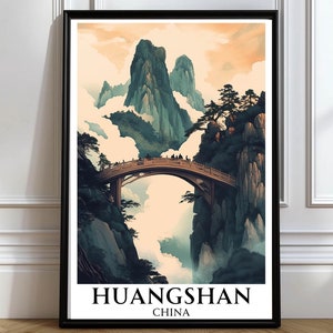 Huangshan mountains Poster Huangshan Mountains travel print Huangshan Chinese watercolor style travel print