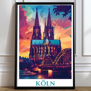 Köln Poster Cologne Travel Print Germany Wall Art Cologne Cathedral Rhein River Poster Köln Wall Art (German Version- English Available)