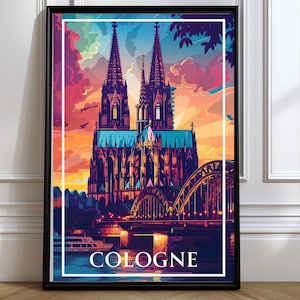 Cologne Poster Cologne Travel Print Germany Wall Art Cologne Wall Art Cologne Cathedral Rhein River Poster
