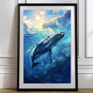 Humpback whale Poster Humpback whale wall art Humpback whale print  pacific ocean whale art print