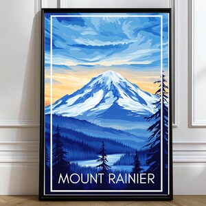 Poster Mount Rainier, art mural Mount Rainier, décoration Mount Rainier, décoration Washington, cadeau d'alpinistes pour les amateurs de plein air