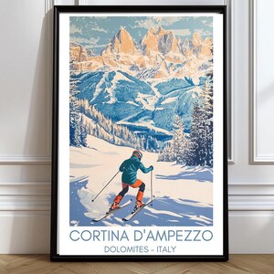 Cortina d&#39;Ampezzo Poster, Cortina d&#39;Ampezzo travel poster Cortina d&#39;Ampezzo Wall Art Cortina d&#39;Ampezzo Ski Circuit gift for skiiers