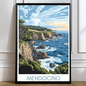 Mendocino Travel Print Mendocino Travel Poster California Coast art print Mendocino Wall Art
