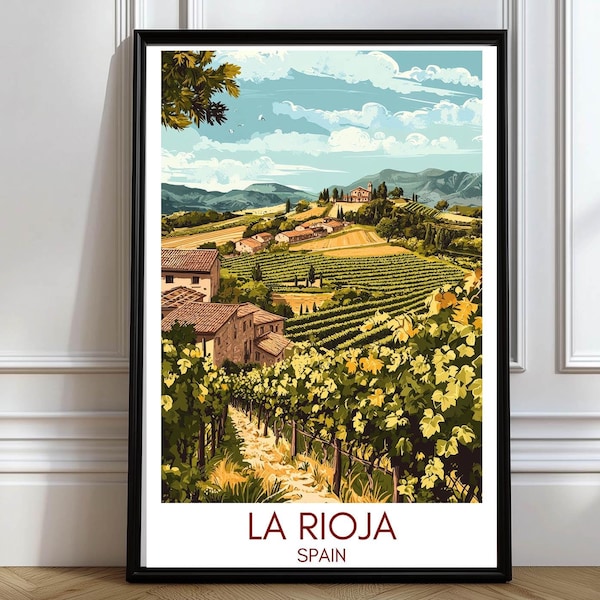 Impresión de viaje a La Rioja Arte mural de La Rioja Póster de viaje a La Rioja Región vinícola española La Rioja regalo para amantes del vino regalo para amante de Rioja