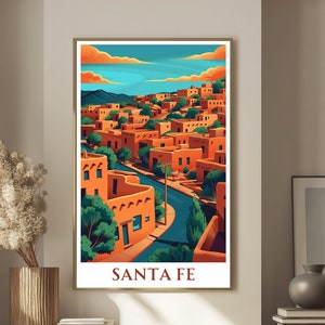 Santa Fe Travel Poster Santa Fe Wall Art Santa Fe Wall Decor Adobe