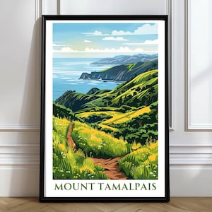Impression de voyage sur le mont Tamalpais, affiche de voyage sur le mont Tamalpais, art mural sur le mont Tamalpais, cadeau pour les randonneurs de la région de la baie