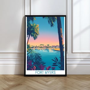 Fort Myers Poster Fort Myers Wall Art Fort Myers Decor Sunset Palm Trees Wall Art Fort Myers Florida Wall Art