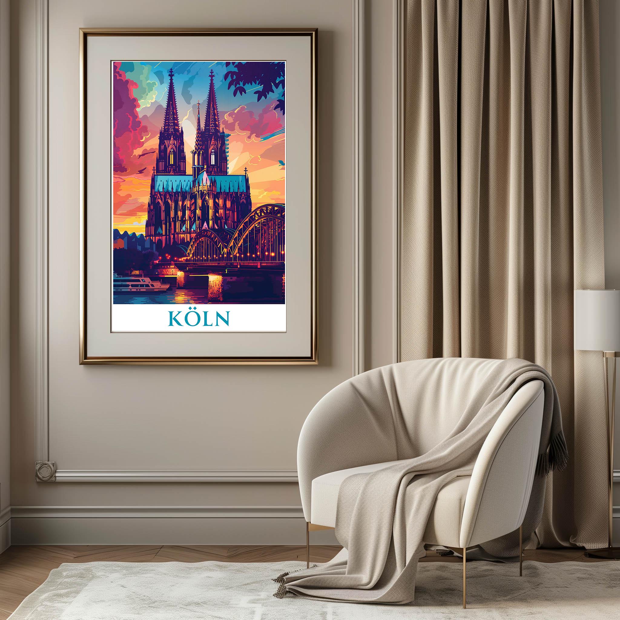 Köln Poster Cologne Travel Print Germany Wall Art Cologne Cathedral ...
