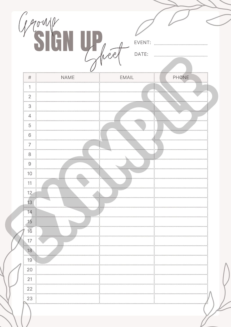 6 Printable Signup Sheet Templates, Printable Sign up List Download 6 Printable Signup Sheet Templates, Printable Sign up List Download