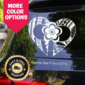 Polynesian Heart Car Decal | Hawaiian Tribal Flower Vinyl Sticker | Island Pride Auto Decor | Tropical Polynesian Love Window Decal