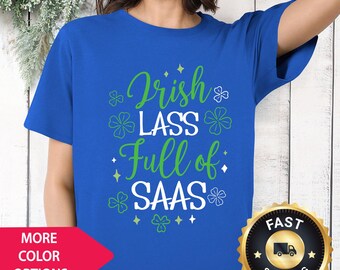 Mädchen Shirt - St. Patrick's Day Irish Lass Full of Sass T-Shirt, Shamrocks & Clover Design, Premium Unisex Bekleidung für Damen