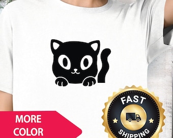Cute Cat Shirt - Funny Peeking Cat T-Shirt for Women, Gift for Cat Lovers & Cat Moms, Black Cat Apparel, Cute Cat Lover Gifts