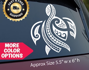 Hawaiian Honu Turtle Car Decal | Polynesian Tribal Sea Turtle Vinyl Sticker for Cars, Trucks, Laptops, Coolers & More | Free Shipping