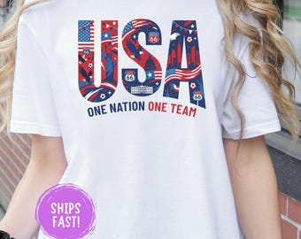 One Nation One Team Shirt Patriotic Soccer Tee Unity Football Sports Fan Jersey Style Game Day Vintage International Gift Comfort Colors