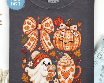 Fall Ghost Shirt Halloween Ghost Tee Autumn Graphic Shirt Cute Spooky Season Tee Fall Outfit Ghost Lover Gift Thanksgiving Tee Comfort Color
