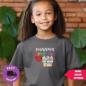Happy First Day of 5th Grade Shirt for Students & Teachers | Back to School 1st Day Tee | Rainbow Pencil Grade Shirt | Classroom Outfit