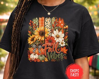 Fall Vibes Shirt Autumn Tee Cozy Fall Shirt Cute Autumn Graphic Tee Pumpkin Season Thanksgiving Outfit Fall Lover Gift Comfort Colors