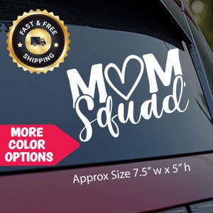 Mom Squad Car Decal | Cute Vinyl Sticker for Mom Life | Motherhood Window Decal & Gift for Moms | Mommy Crew Car Sticker