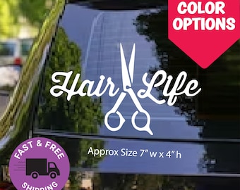ヘアスタイリスト、サロンオーナー、理容師のためのヘアライフデカール | 車、窓、鏡、ノートパソコンに使えるハサミのビニールステッカー