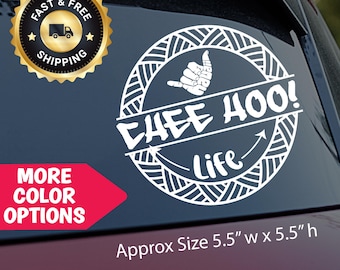 Calcomanía tribal para coche Shaka, calcomanía de vinilo con signo de mano de la isla hawaiana, gráfico de ventana Shaka polinesio, calcomanía de cultura surfista Aloha, calcomanía Chee Hoo