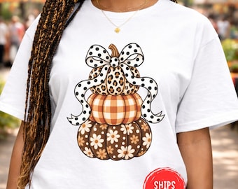 Polka Dot Stripes Pumpkin Shirt Fall Pumpkin Tee Cute Autumn Graphic Shirt Preppy Fall Outfit Pumpkin Season Thanksgiving Gift Comfort Color
