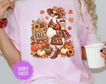 Hello Fall Goose Shirt Funny Goose Autumn Tee Cute Fall Graphic Shirt Honk Halloween Goose Lover Gift Pumpkin Thanksgiving Comfort Colors