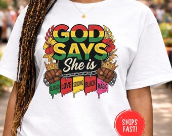 God Says She Is Blessed Shirt Christian Faith Tee Inspirational Bible Quote Womens Religious Gift Cute Spiritual Graphic Comfort Colors