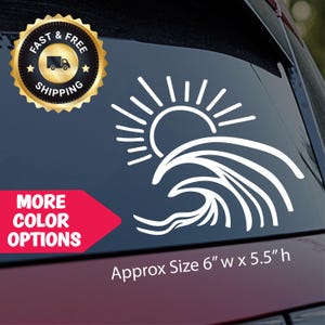 Hawaiian Wave Car Decal - Surf Sun Ocean Vinyl Sticker - Beach Aesthetic Window Decal - Coastal Vibes Waterproof Surfing Car Sticker
