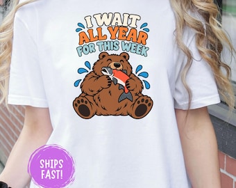 Chunky Brown Bear Shirt Salmon Eating Bear Tee Alaska Wildlife Shirt Funny Bear Lover Gift Hibernation Season Tee Cute Comfort Colors