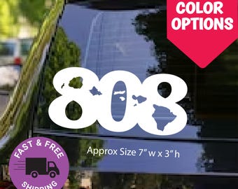 Calcomanía de vinilo para coche 808 de las Islas Hawái, calcomanía con el código de área hawaiano, vinilo con el contorno de una isla polinesia, gráfico Aloha para ventana de coche, orgullo isleño