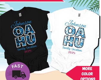 Custom Oahu Family Vacation T-Shirt, Personalized “Our Ohana in OAHU” Tee, Hawaii Trip Matching Family Shirt